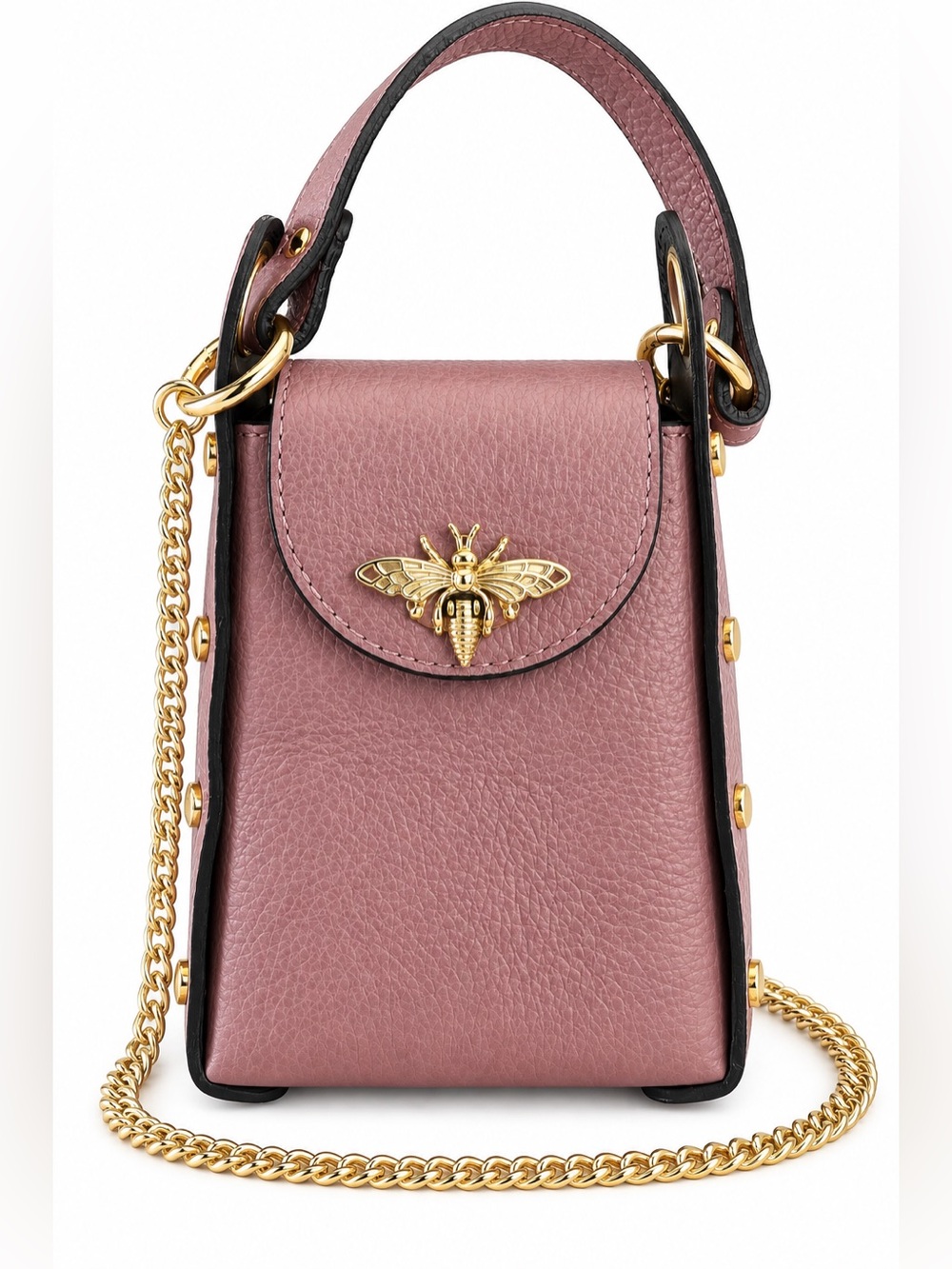 Vera Pelle Italian Leather Mauve Pink Bee Crossbody Shoulder Bag Purse